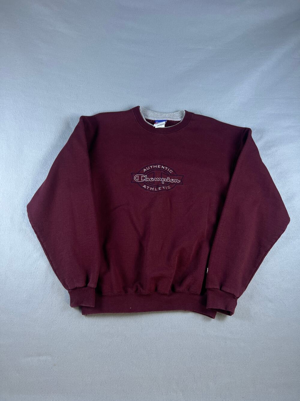 Vintage Champion Sweatshirt Mens M Maroon Center Logo Embroidered Pullover Y2K